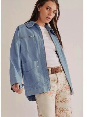 Free People Oversized Cotton Chore Jacket Light Blue XS